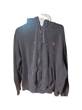 U.S. Polo Assn. Black Full-Zip Hoodie With Red Logo Mens Size XL Cotton Blend Ca